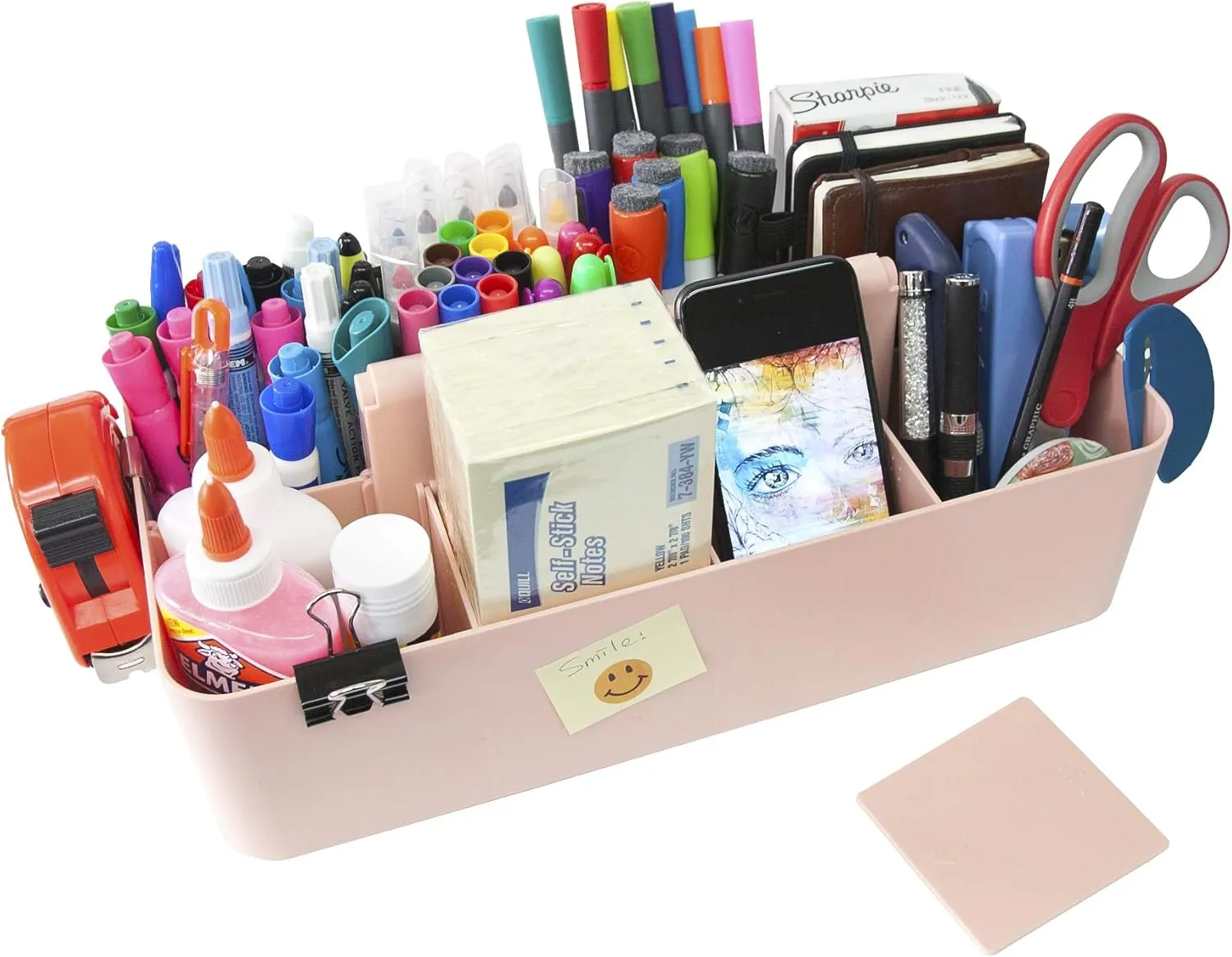 -Large Portable Caddy, DIY Dividers, 8 Compartments, School Home Business Organizer,Portable Basket with Handle Storage Organizer Modern Made in USA (4 PACK, Indie Pink)