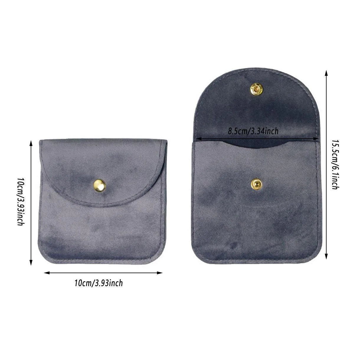 10pcs Velvet Jewelry Pouch Button Closure Thick Soft Ring Necklace Storage Bag