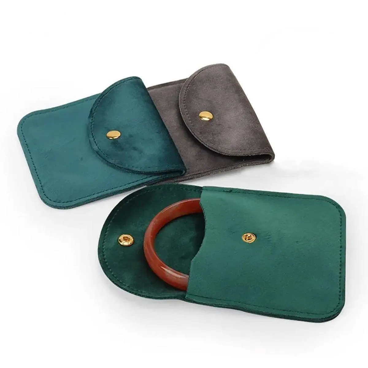 10pcs Velvet Jewelry Pouch Button Closure Thick Soft Ring Necklace Storage Bag