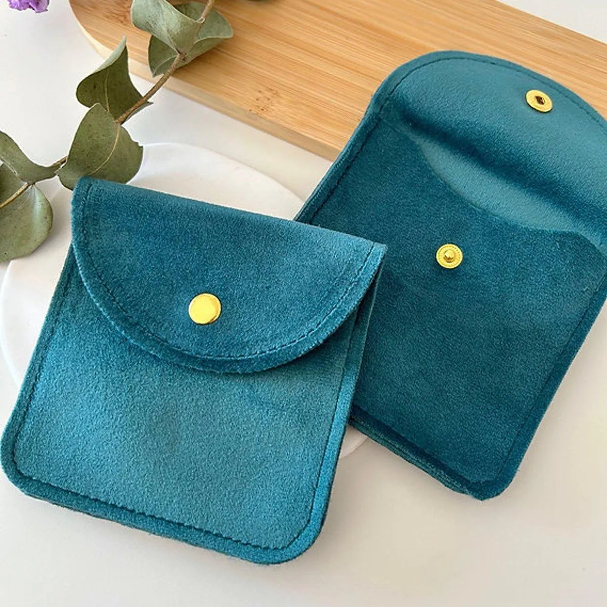 10pcs Velvet Jewelry Pouch Button Closure Thick Soft Ring Necklace Storage Bag