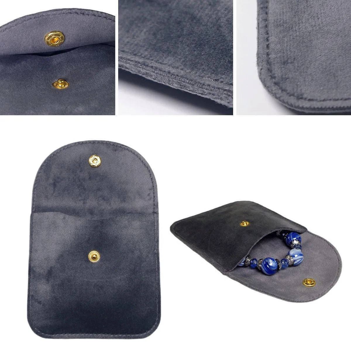 10pcs Velvet Jewelry Pouch Button Closure Thick Soft Ring Necklace Storage Bag