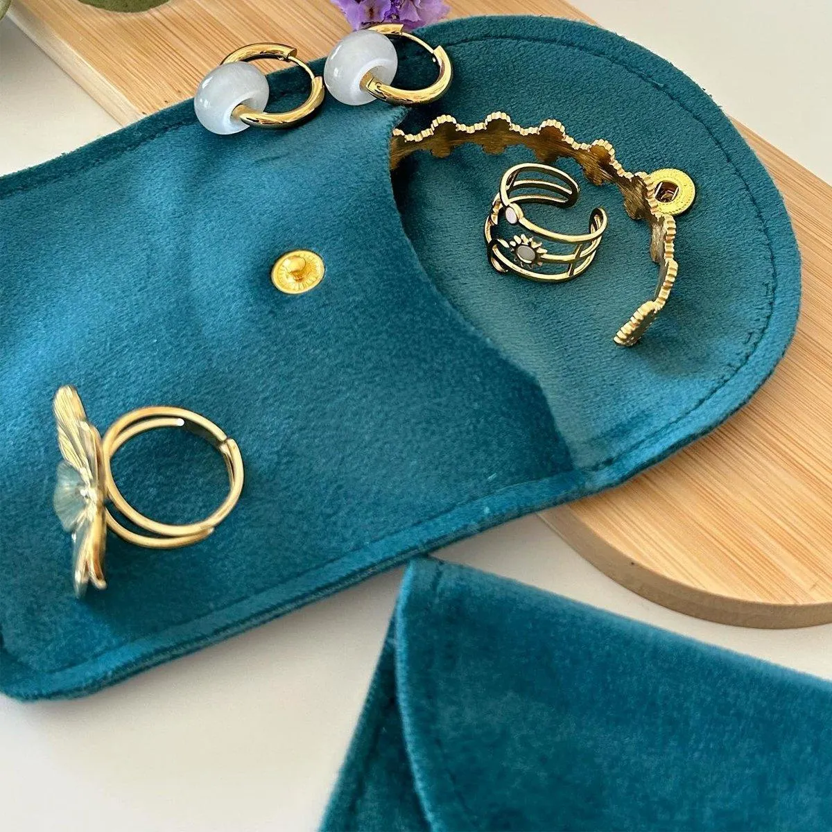 10pcs Velvet Jewelry Pouch Button Closure Thick Soft Ring Necklace Storage Bag