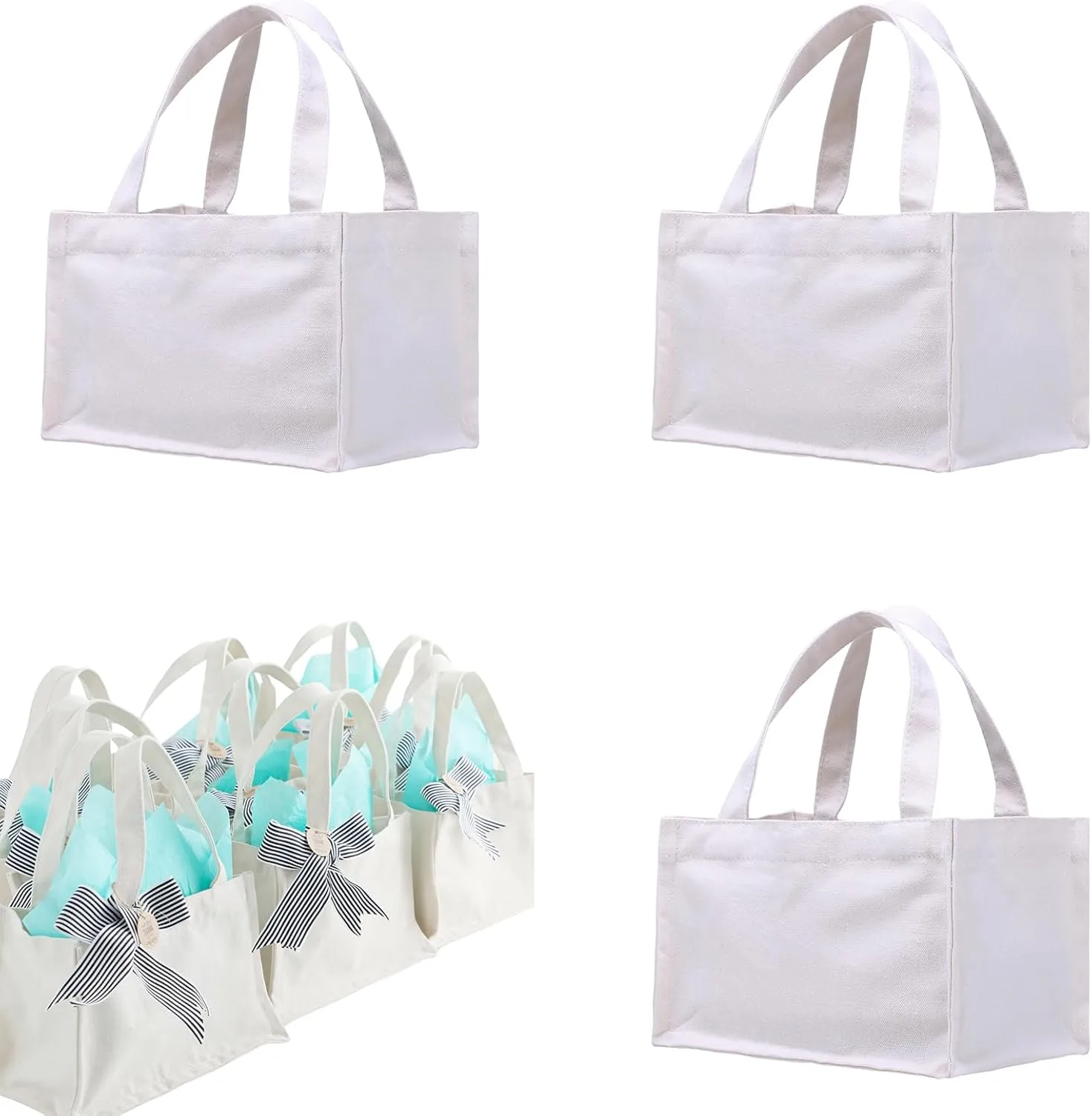 10" x 7" x 6" Small Canvas Tote Bags Personalized Mini Gift Bag DIY Crafts Blank ReuseableTote Bags Bulk