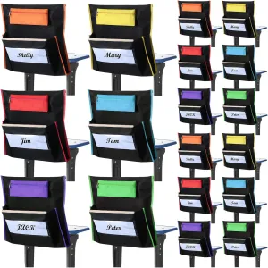 12 Pcs Chair Storage Pocket 17 Inch Chair Bag Chair Backs with Pencil Case for Classrooms Student Chair Organizer with Name Tag for Keeping Student Book Table Organized (Black)