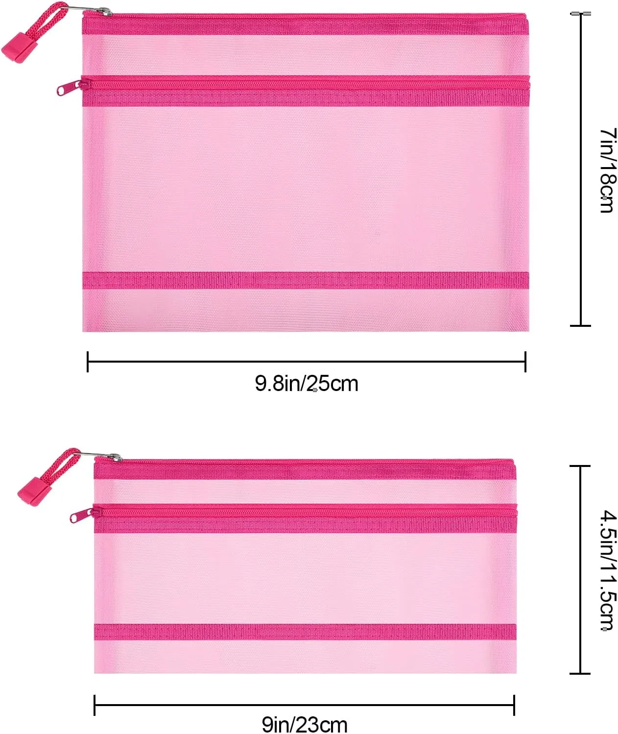 12 Pieces Zipper Nylon Mesh Pouch, Mesh Cosmetic Bags Makeup Bags Pencil Case, Multipurpose Travel Bags for Cosmetic School Office Supplies and Travel Accessories (2 Layers-Pink, A5)