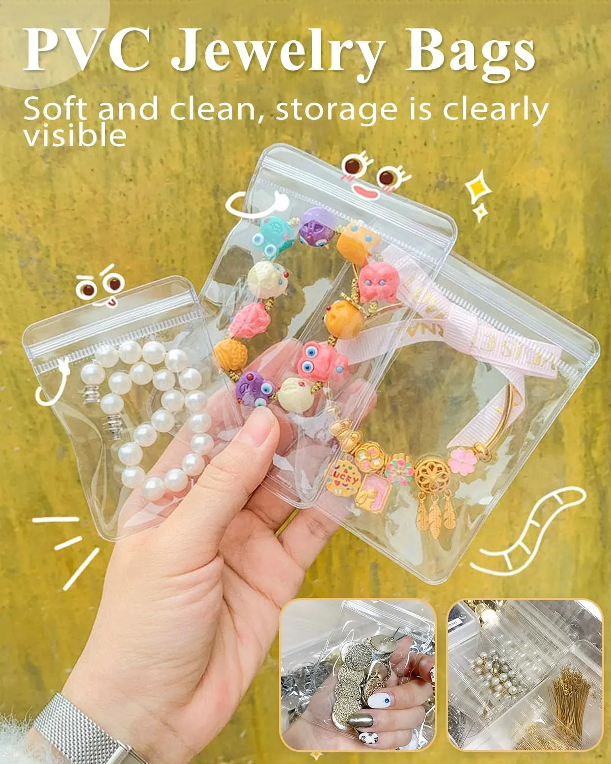 120 Pcs Jewelry Storage Bags Clear Earring Bags Small Clear Zippered Pouch (Jewelry Pouches, Set 3 Sizes)