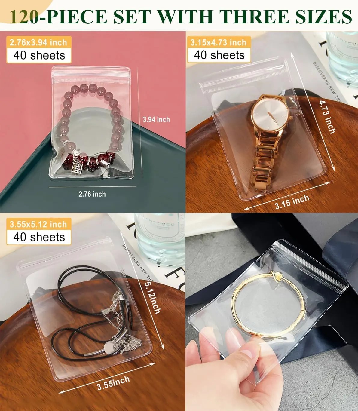 120 Pcs Jewelry Storage Bags Clear Earring Bags Small Clear Zippered Pouch (Jewelry Pouches, Set 3 Sizes)