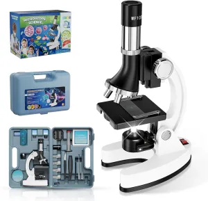 1200X Kids Microscope Science Kit - Handheld Microscope for Kids with Prepared Slides Metal Body LED Light Carrying Box Educational Compound Toy Set for Children Ages 8-12 5 Year Old Boys & Girls Gift