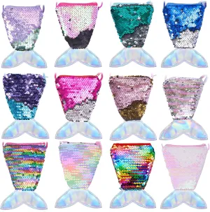 12Pcs Mermaid Tail Coin Purse for Girls Reversible Sequin Mini Wallets Pouches Colorful Sequins Bag for Party Favor Christmas Holiday Gift