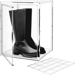 15.75''x11.81''x9.84'' XX-Large Clear Shoe Storage Boxes with Divider, Stackable Plastic Boot Boxes with Magnetic Door, Acrylic display case Box with Lids for Sneaker Purses Handbags Books (1)