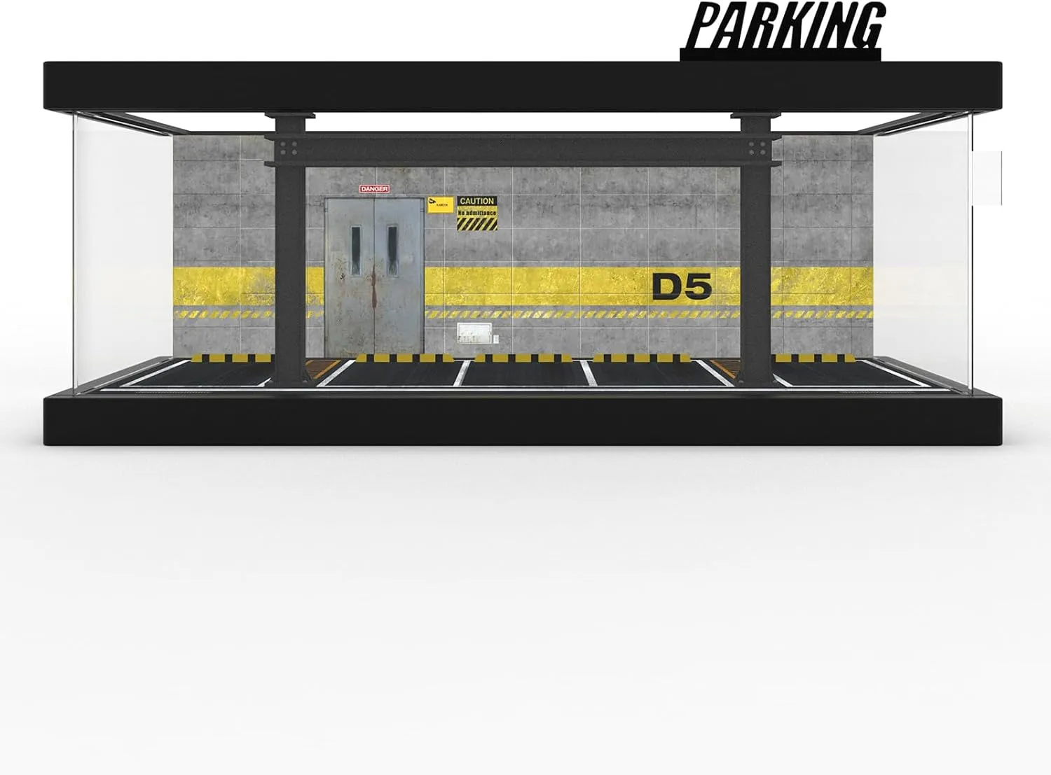 1/64 Scale Model Car Display Case - 1:64 Garage Display Case with Clear Acrylic Cover and LED Lighting for Diecast Cars, 10 Parking Spaces Toy Car Storage (D5)
