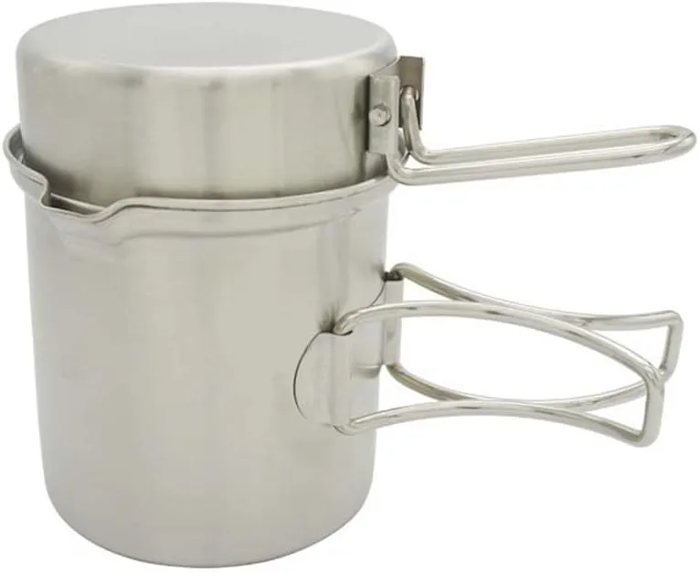 1L Foldable Pot Two-piece Outdoor Picnic Portable Stainless Steel Pot Set