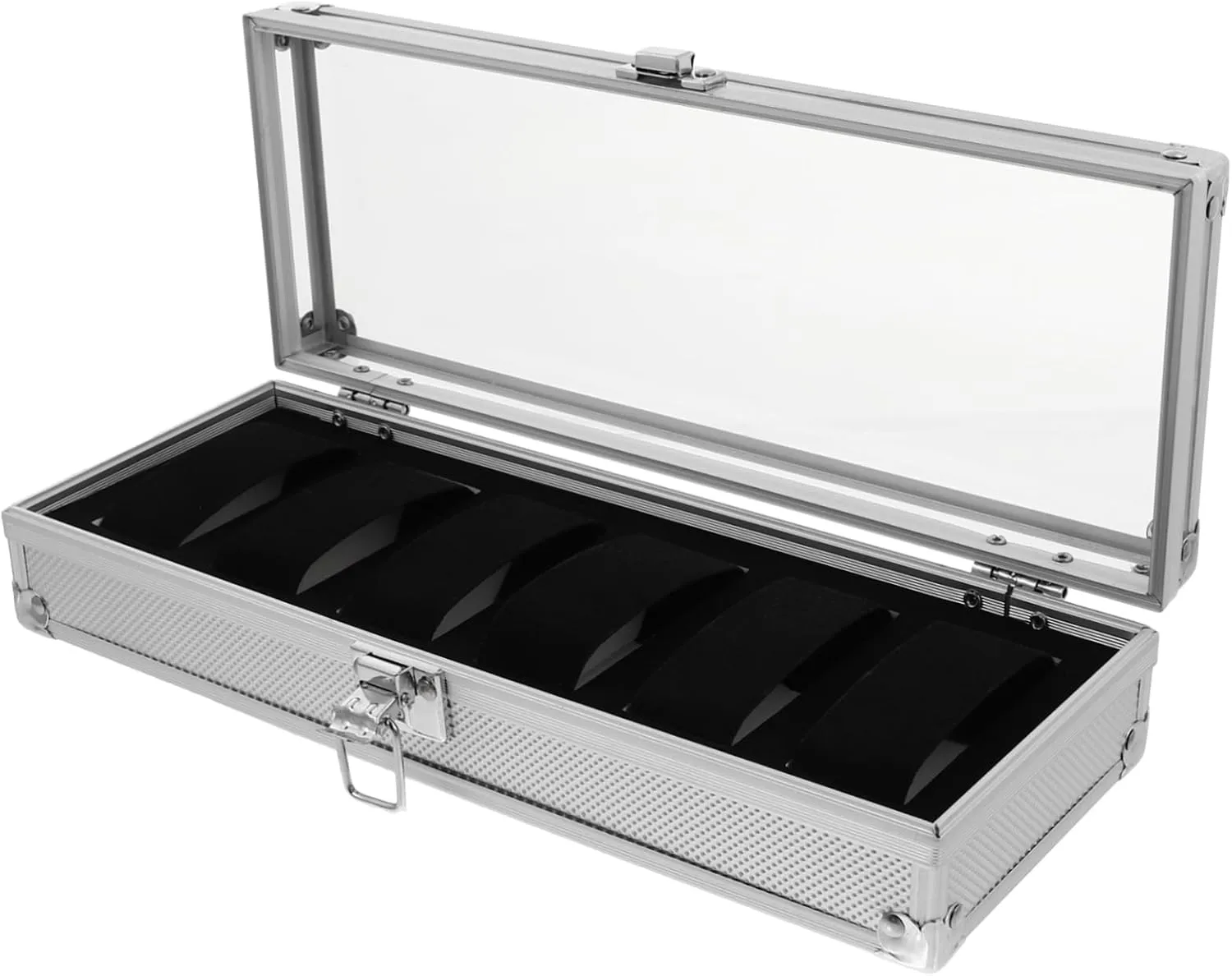 1pc Aluminium Watch Display Storage Box Transparent Window Slot Jewelry Organizer Case for Watches and Accessories Portable Design for Travel and Home Use