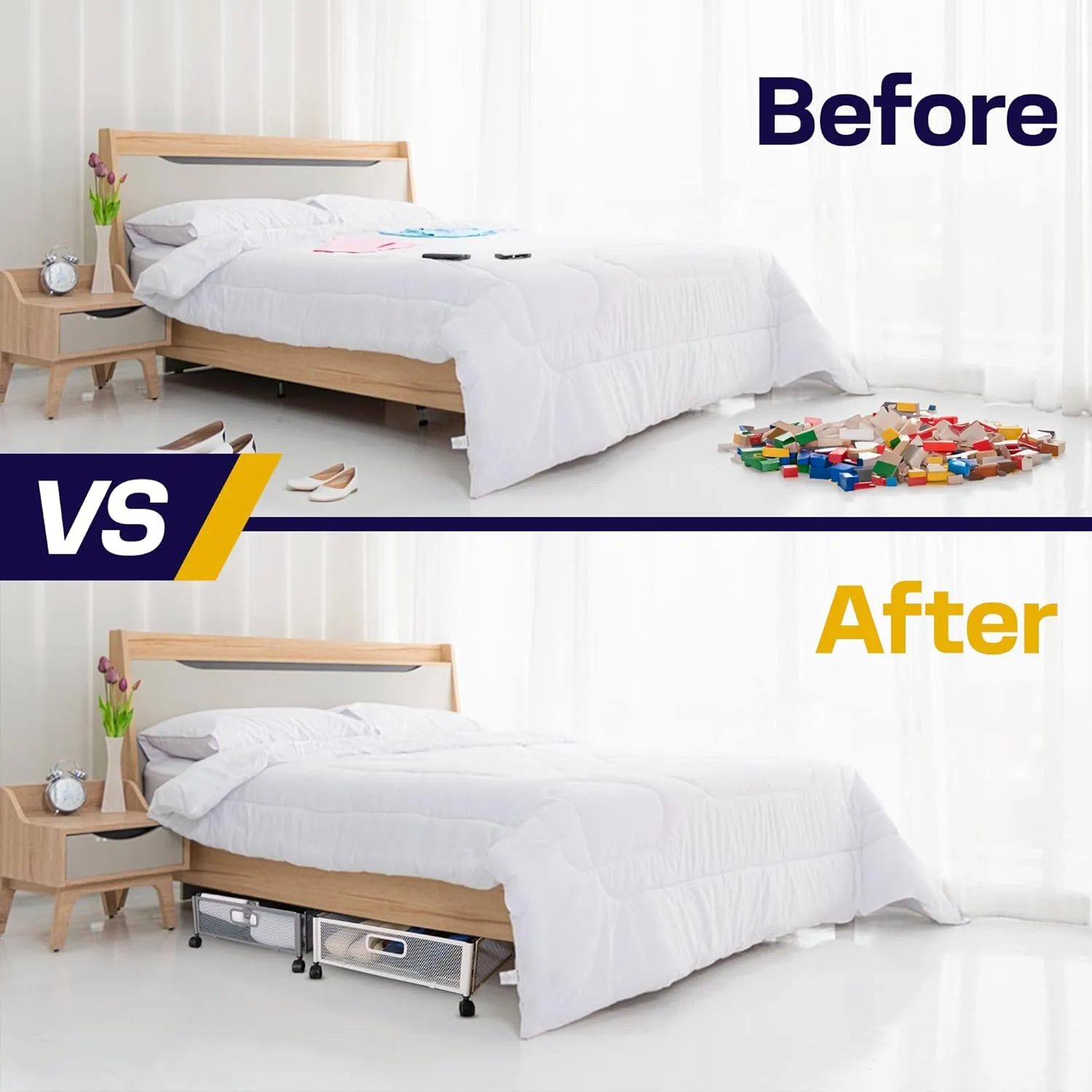1PC Large UnderBed Storage with Wheels - Sturdy Black Under Bed Storage with Wheels - Under the Bed Shoe Storage with Wheels of High-grade Steel – Can bare upto 25Kgs