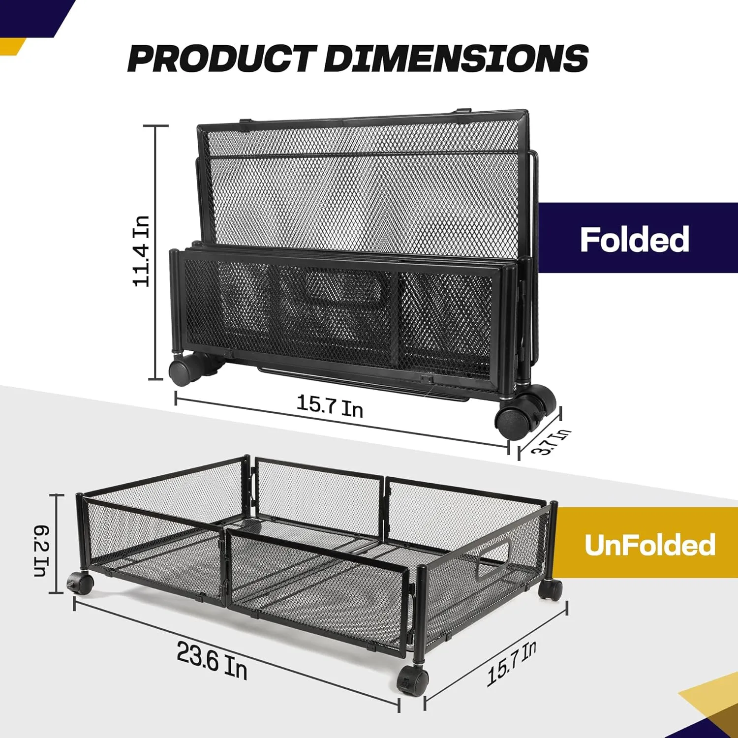 1PC Large UnderBed Storage with Wheels - Sturdy Black Under Bed Storage with Wheels - Under the Bed Shoe Storage with Wheels of High-grade Steel – Can bare upto 25Kgs