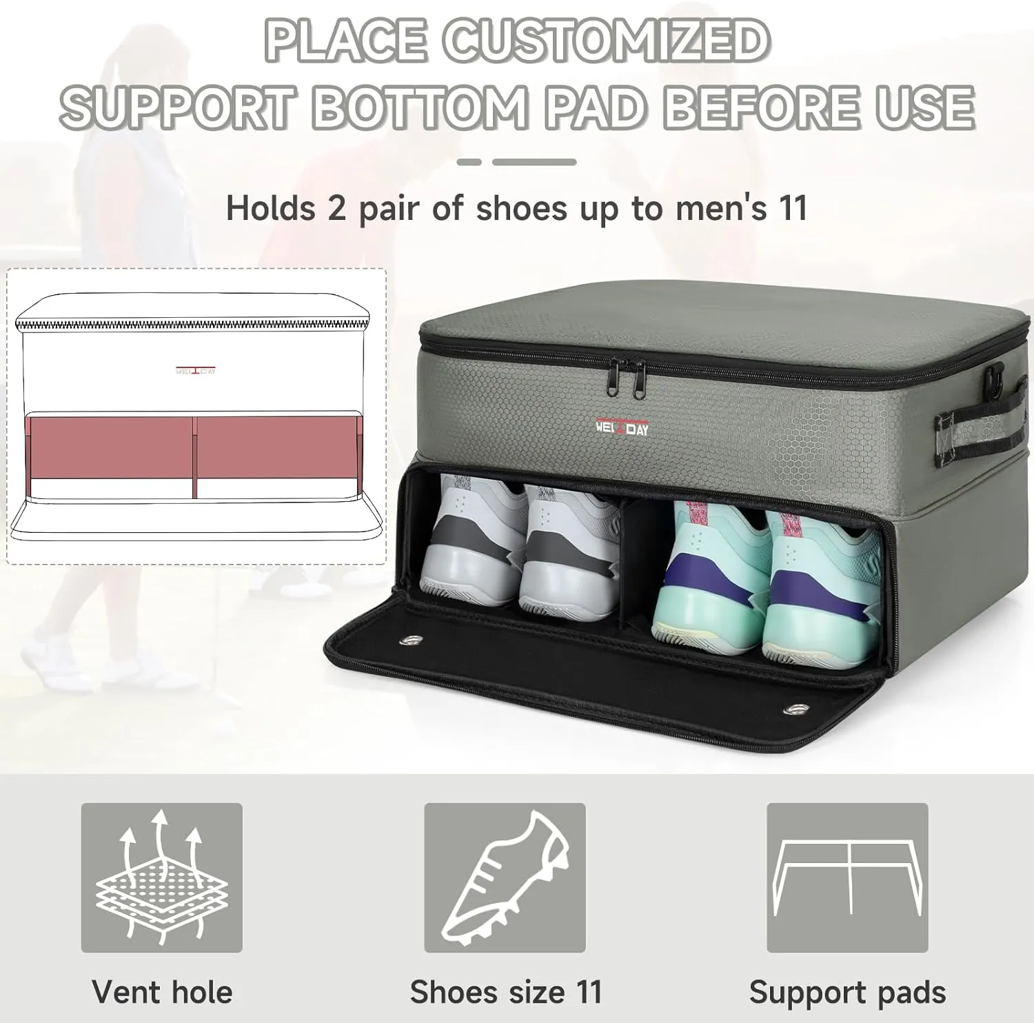 2 Layer Golf Trunk Organizer, Golf Trunk Locker with Separate Compartment for 2 Pair Shoes, Golf Trunk Storage for Balls, Tees, Clothes, Gloves, Accessories