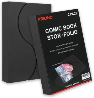 2-Pack Black Comic Book Stor-Folio - Storage Box for Current and Silver Age Comics, Portable Folio With Strong Magnetic Closure, Ideal for Conventions