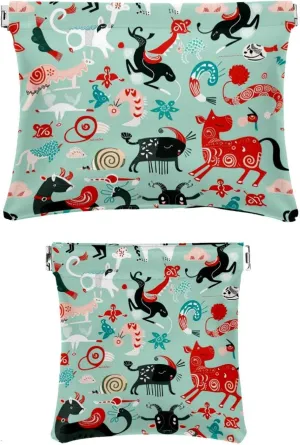 2 PCS Faux Leather Pocket Cosmetic Bag, Small Makeup Pouch for Purse, Portable Travel Makeup Bag for Women, Portable Squeeze Top Cosmetic Bag, Cow Pig Fox Sheep Cartoon Lovely Animal