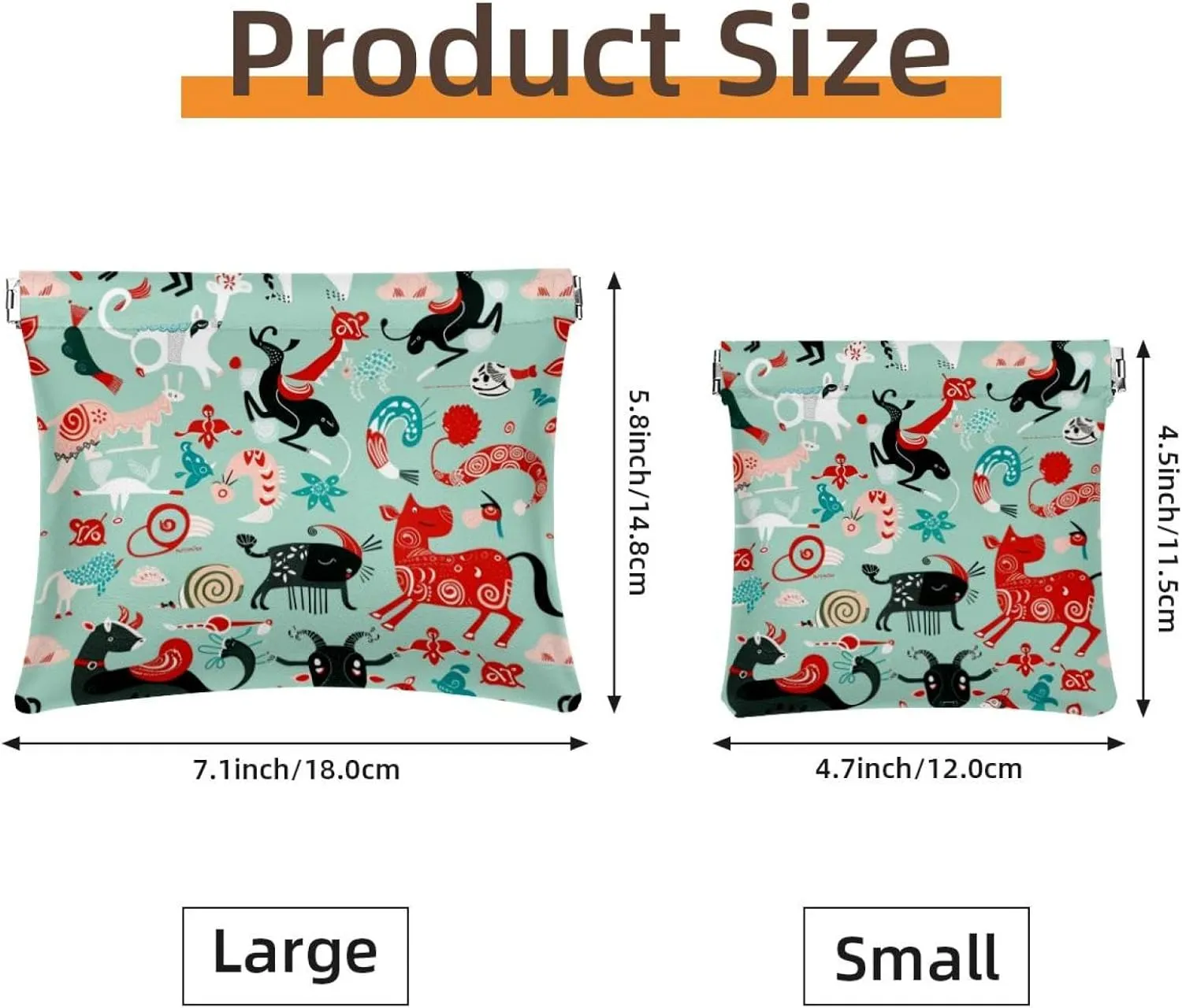 2 PCS Faux Leather Pocket Cosmetic Bag, Small Makeup Pouch for Purse, Portable Travel Makeup Bag for Women, Portable Squeeze Top Cosmetic Bag, Cow Pig Fox Sheep Cartoon Lovely Animal