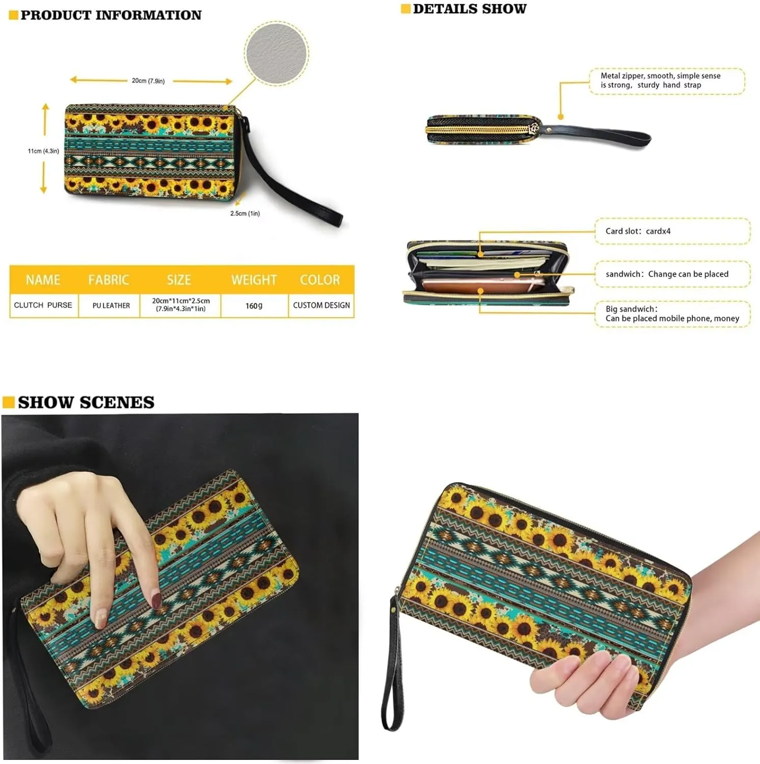 2 Piece Shoulder Bag for Women Travel, Matching Leather Wristlet Wallet, Tote Bag with Adjustable Hand Strap