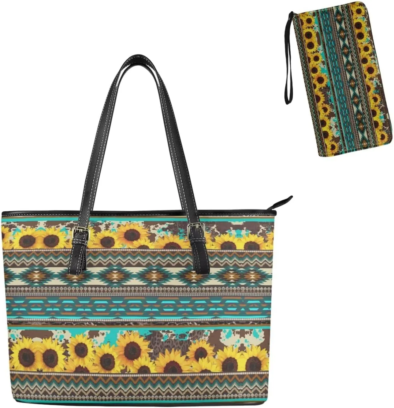 2 Piece Shoulder Bag for Women Travel, Matching Leather Wristlet Wallet, Tote Bag with Adjustable Hand Strap