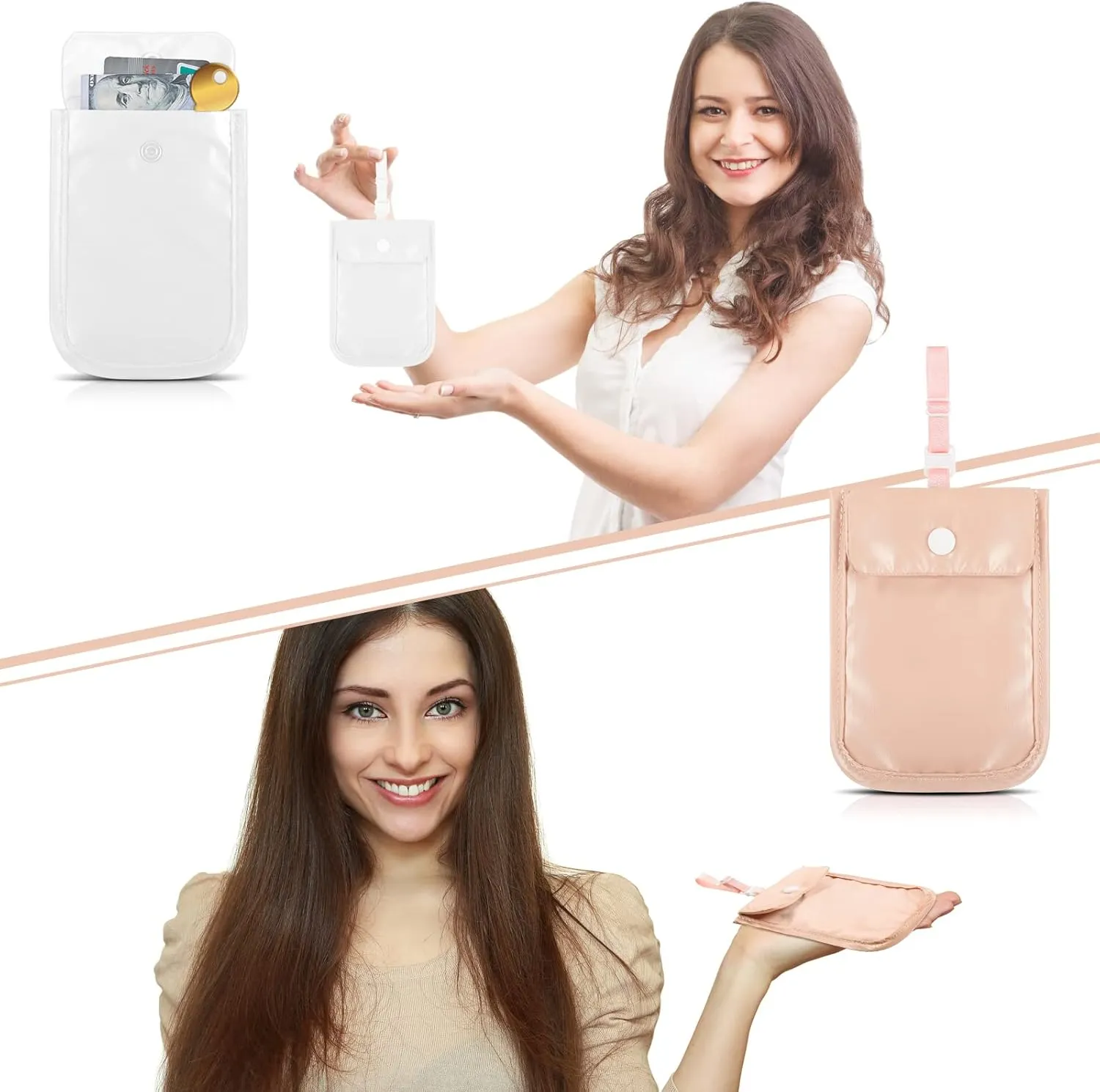 2 Pieces Travel Bra Wallet for Women Hidden Bra Wallet Pickpocket Proof Under Clothes Money Belt Pouch Secret for Passport Money Valuables(4 x 5.4 Inch,White, Pink)