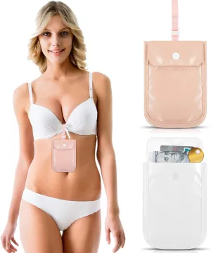 2 Pieces Travel Bra Wallet for Women Hidden Bra Wallet Pickpocket Proof Under Clothes Money Belt Pouch Secret for Passport Money Valuables(4 x 5.4 Inch,White, Pink)