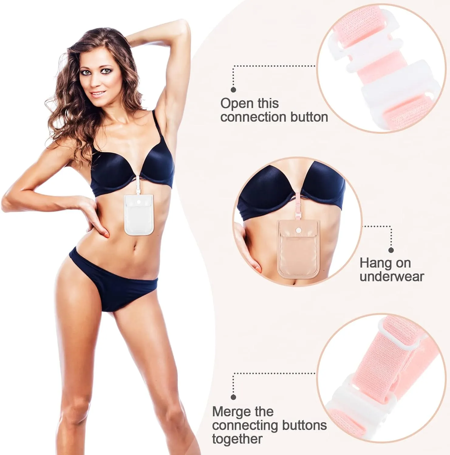 2 Pieces Travel Bra Wallet for Women Hidden Bra Wallet Pickpocket Proof Under Clothes Money Belt Pouch Secret for Passport Money Valuables(4 x 5.4 Inch,White, Pink)