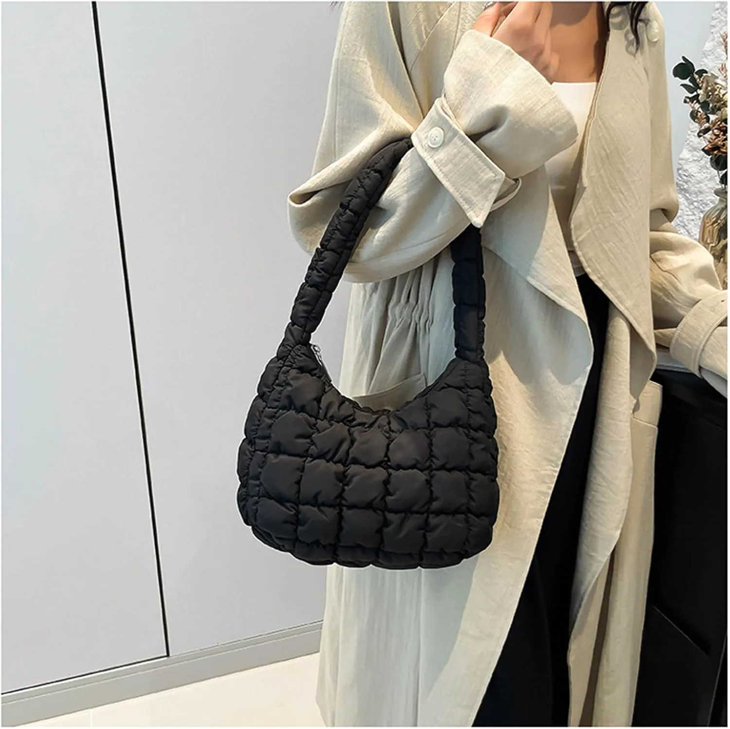 2025 Puff Mini Shoulder Bag for Women - Lightweight Quilted Tote with Zipper, Stylish Casual Travel Handbag