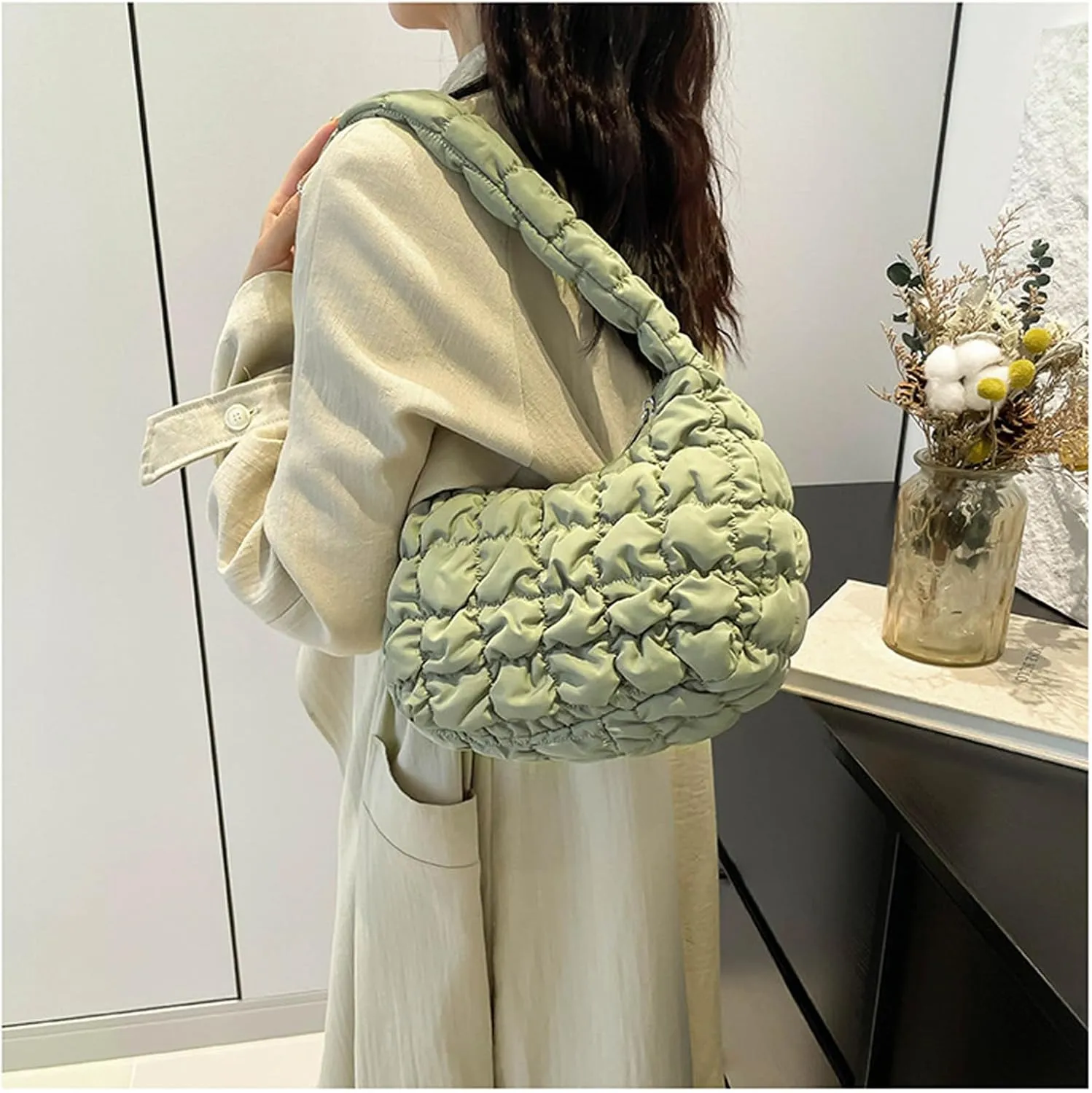 2025 Puff Mini Shoulder Bag for Women - Lightweight Quilted Tote with Zipper, Stylish Casual Travel Handbag