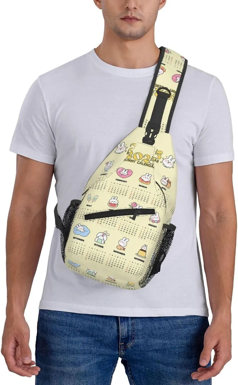 2025 Yearly Calendar Bunny Crossbody Bag Cross Chest Bag Adjustable Sling Backpack Sports Gym Shoulder Bags Travel Cycling Daypack Diagonally Casual Rucksack