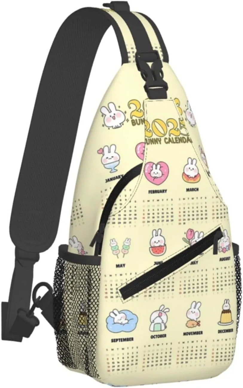2025 Yearly Calendar Bunny Crossbody Bag Cross Chest Bag Adjustable Sling Backpack Sports Gym Shoulder Bags Travel Cycling Daypack Diagonally Casual Rucksack