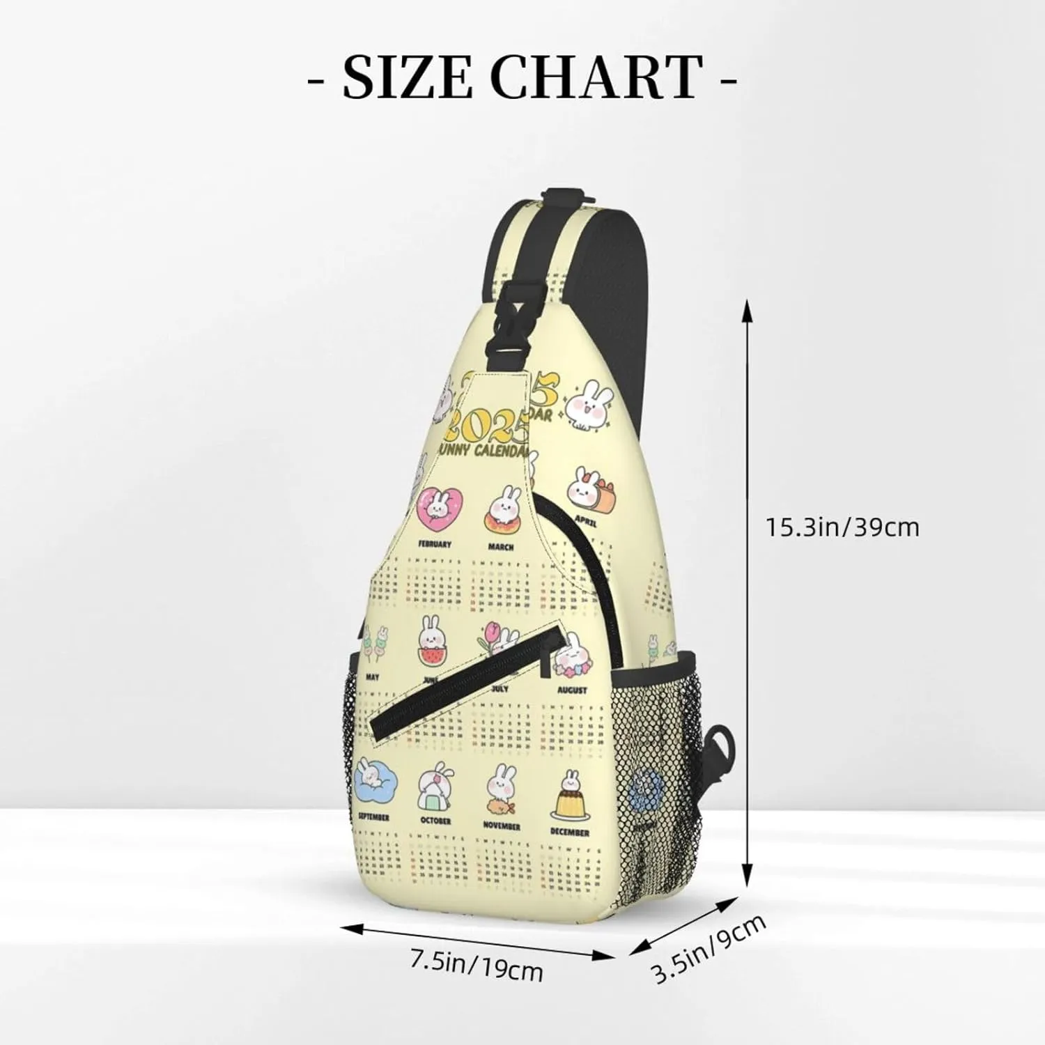 2025 Yearly Calendar Bunny Crossbody Bag Cross Chest Bag Adjustable Sling Backpack Sports Gym Shoulder Bags Travel Cycling Daypack Diagonally Casual Rucksack
