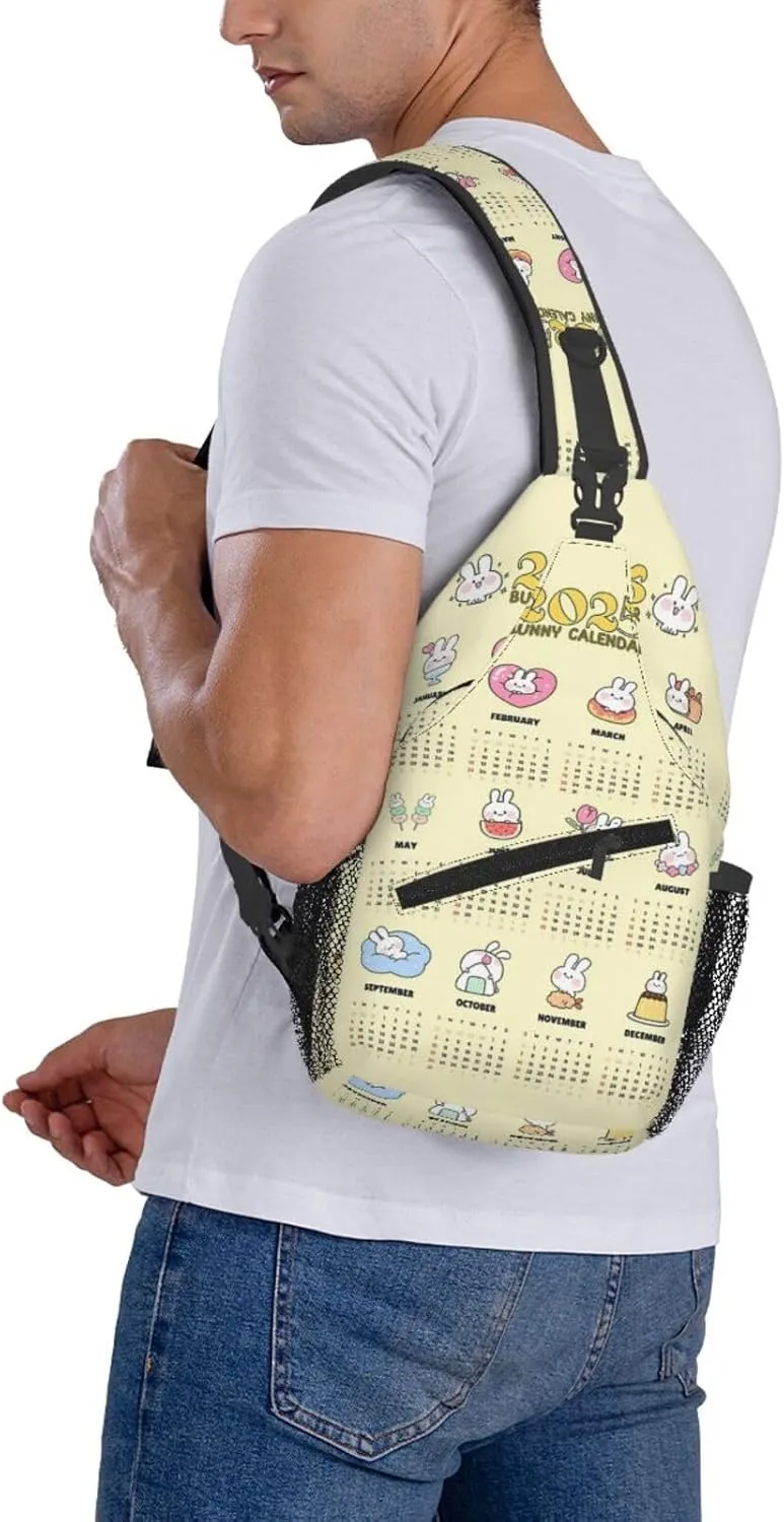 2025 Yearly Calendar Bunny Crossbody Bag Cross Chest Bag Adjustable Sling Backpack Sports Gym Shoulder Bags Travel Cycling Daypack Diagonally Casual Rucksack