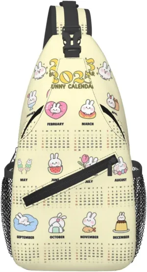 2025 Yearly Calendar Bunny Crossbody Bag Cross Chest Bag Adjustable Sling Backpack Sports Gym Shoulder Bags Travel Cycling Daypack Diagonally Casual Rucksack