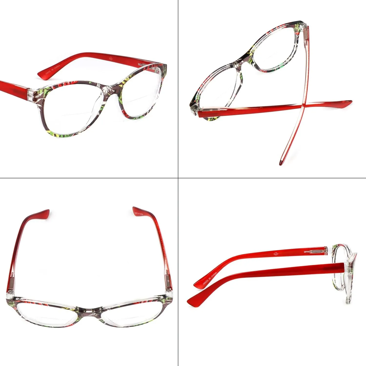 2Pairs Bifocal Reading Glasses Women Spring Hinge,Cateye Designer Color Clear Lenses Readers