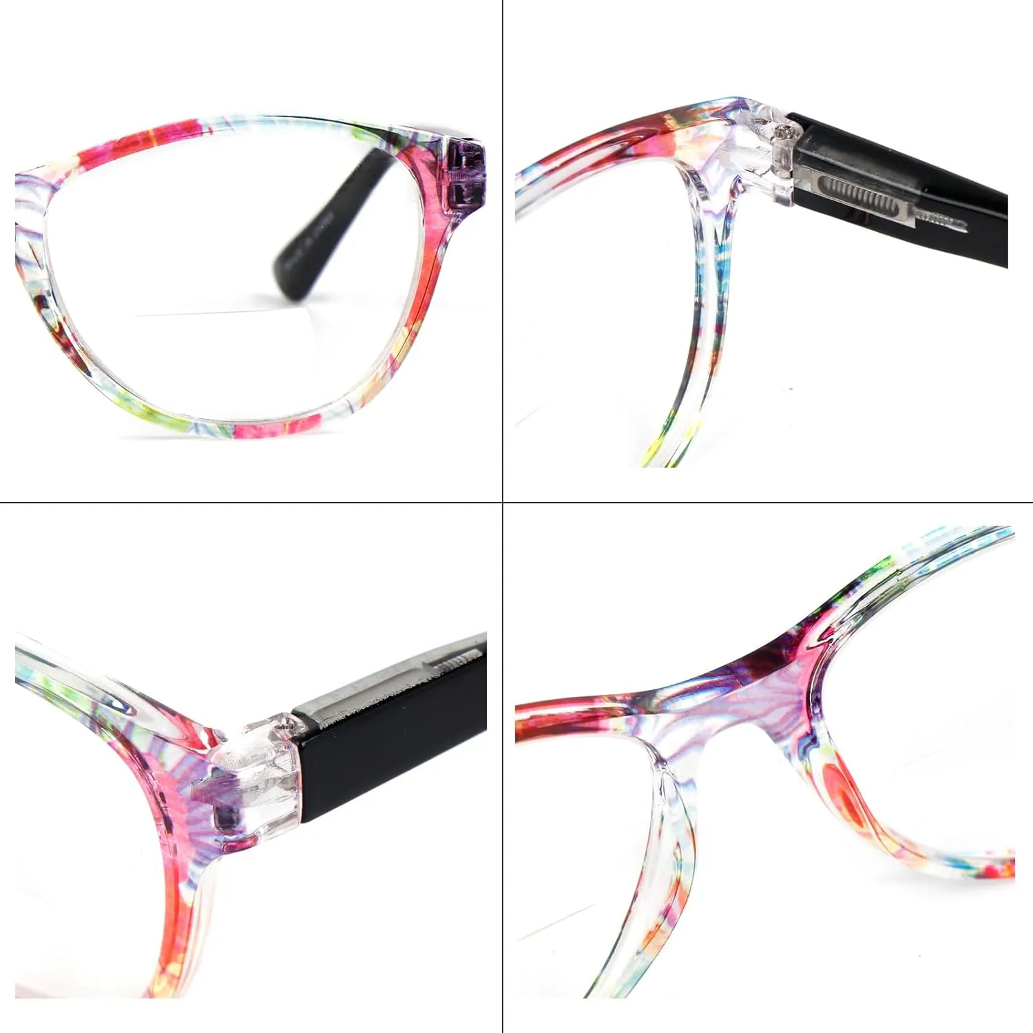 2Pairs Bifocal Reading Glasses Women Spring Hinge,Cateye Designer Color Clear Lenses Readers