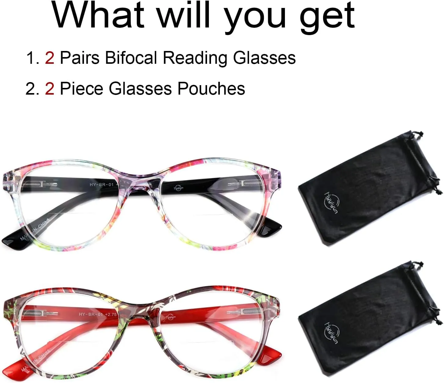 2Pairs Bifocal Reading Glasses Women Spring Hinge,Cateye Designer Color Clear Lenses Readers