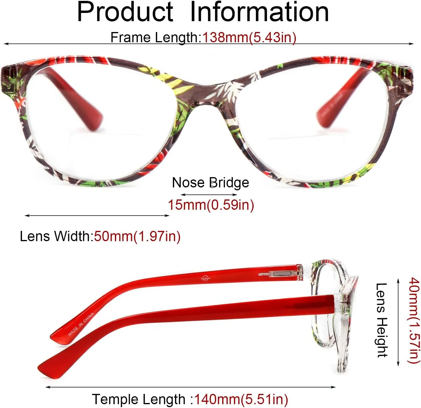 2Pairs Bifocal Reading Glasses Women Spring Hinge,Cateye Designer Color Clear Lenses Readers