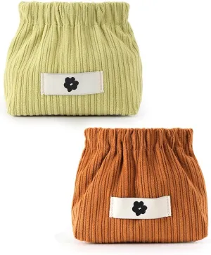 2Pcs Mini Corduroy Elastic Storage Bag Handbags For Women Mini Makeup Bag Corduroy Storage Bag Red Envelope Cosmetics Storage Small Bag (Brown Green)
