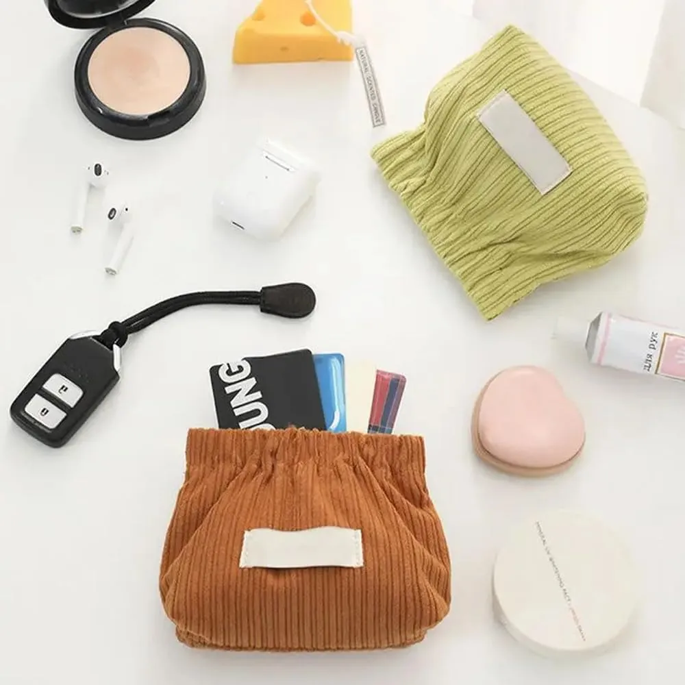 2Pcs Mini Corduroy Elastic Storage Bag Handbags For Women Mini Makeup Bag Corduroy Storage Bag Red Envelope Cosmetics Storage Small Bag (White  Green)