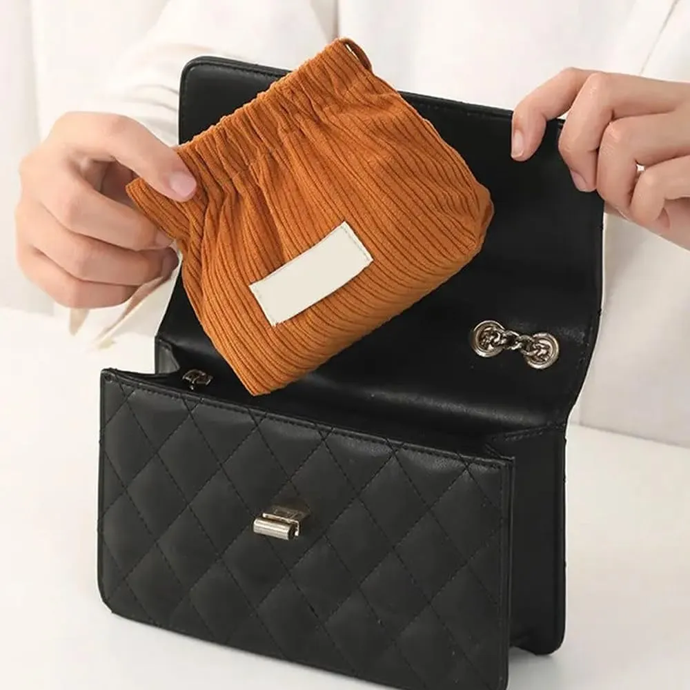 2Pcs Mini Corduroy Elastic Storage Bag Handbags For Women Mini Makeup Bag Corduroy Storage Bag Red Envelope Cosmetics Storage Small Bag (White  Green)