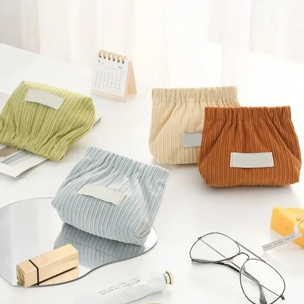 2Pcs Mini Corduroy Elastic Storage Bag Handbags For Women Mini Makeup Bag Corduroy Storage Bag Red Envelope Cosmetics Storage Small Bag (White  Green)