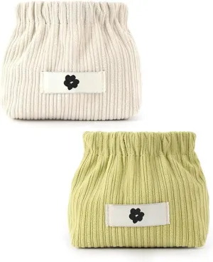 2Pcs Mini Corduroy Elastic Storage Bag Handbags For Women Mini Makeup Bag Corduroy Storage Bag Red Envelope Cosmetics Storage Small Bag (White  Green)