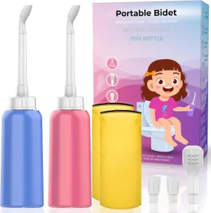 2PCS-Pack Portable Bidet 500ml for Travel Bidet Bottle with 2 Nozzle   Scalable Pipe   Storage Bag ,Peri Bottle for Postpartum Essentials