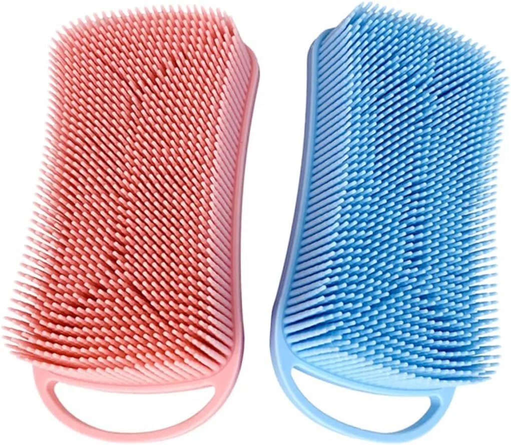 2Pcs Silicone Shower Brush Exfoliating Bath Brush with Hanging Hook for Body Cleansing Soft and Durable Shower Scrub Tools Cherry Blossom