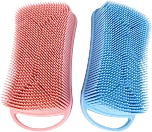 2Pcs Silicone Shower Brush Exfoliating Bath Brush with Hanging Hook for Body Cleansing Soft and Durable Shower Scrub Tools Cherry Blossom