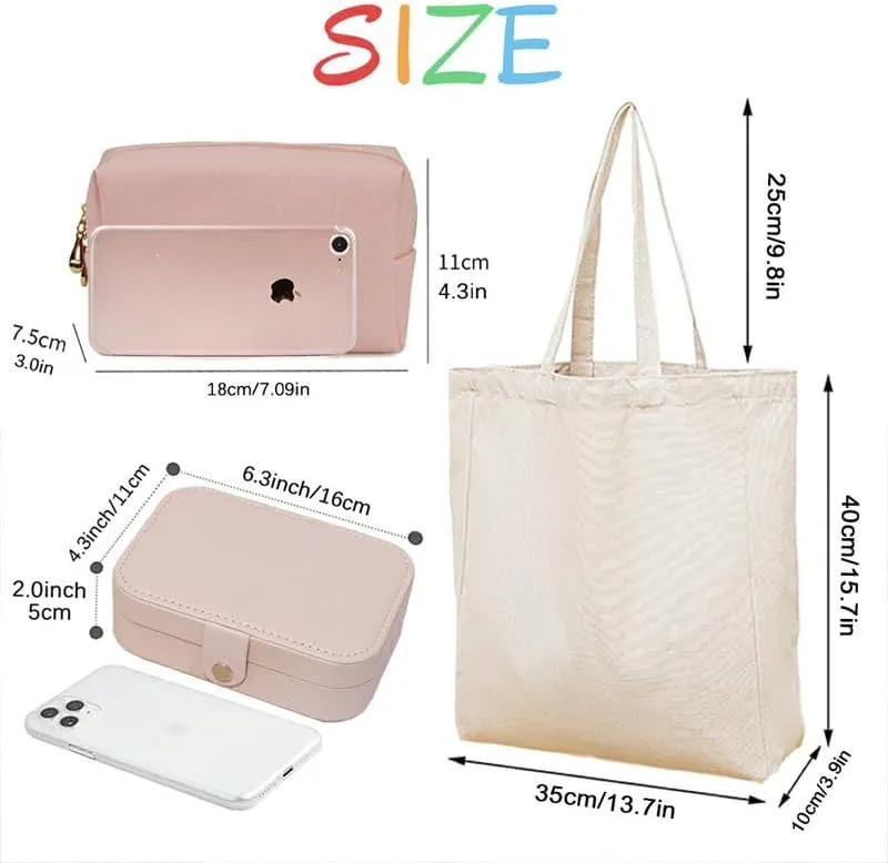 3-In-1 Bee Kind Canvas Tote Bag Grocery Reusable Handbags Jewelry Box and Makeup Bag Set For Teacher Gift