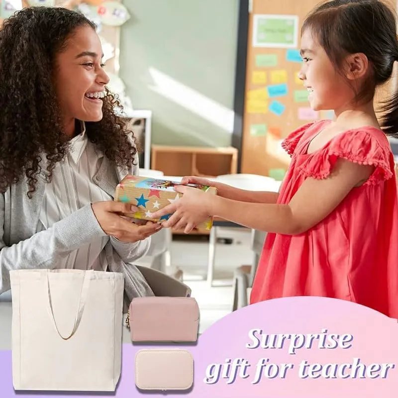 3-In-1 Bee Kind Canvas Tote Bag Grocery Reusable Handbags Jewelry Box and Makeup Bag Set For Teacher Gift
