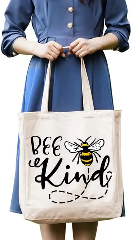 3-In-1 Bee Kind Canvas Tote Bag Grocery Reusable Handbags Jewelry Box and Makeup Bag Set For Teacher Gift